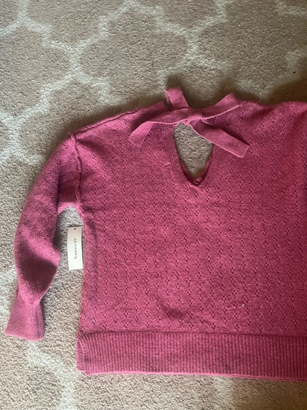 Francesca's Collections Raspberry Tie-Back V-Neck Sweater - Picture 2 of 6